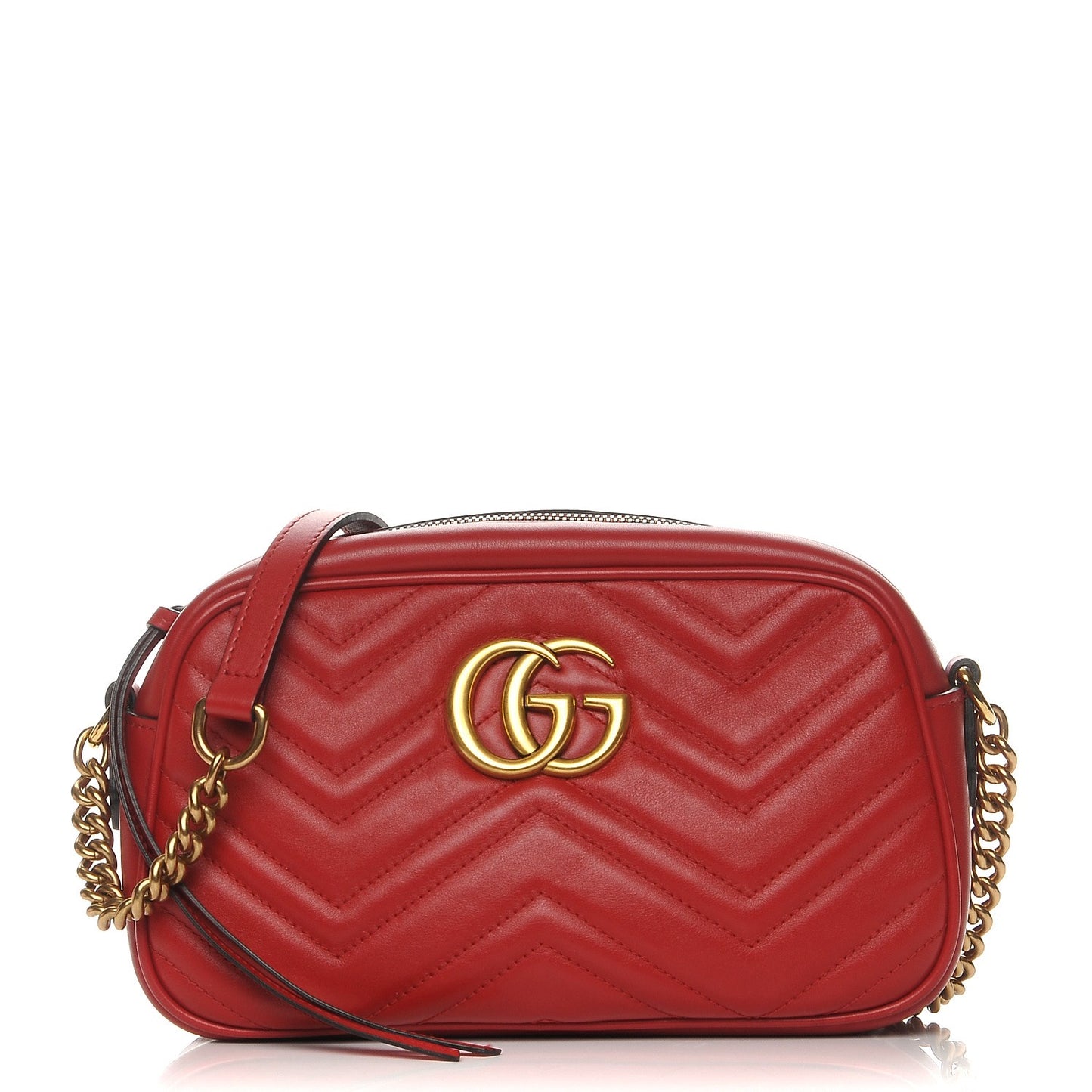 Calfskin Matelasse Small GG Marmont Chain Shoulder Bag Hibiscus Red