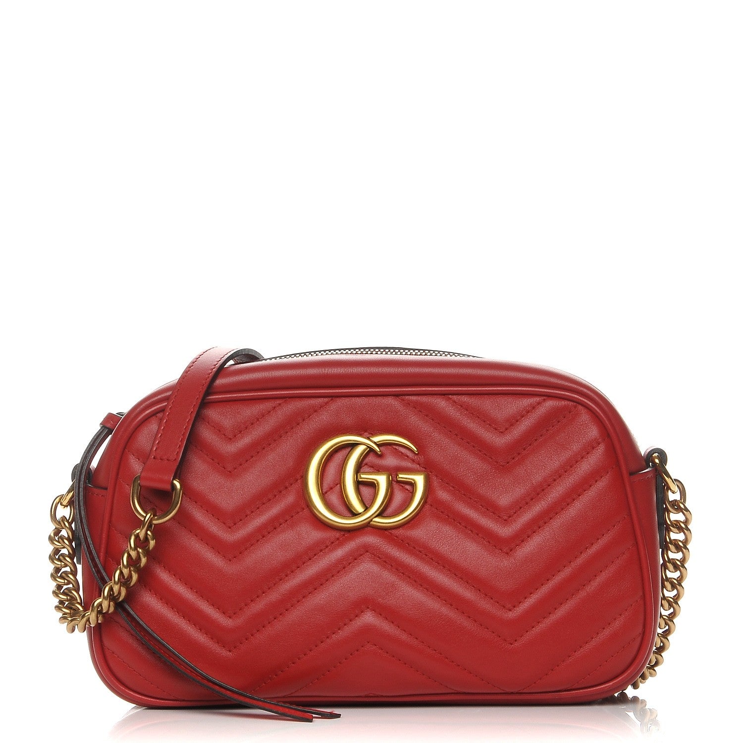 Gucci Calfskin Matelasse Small GG Marmont Chain Shoulder Bag Hibiscus Red 1 of 7