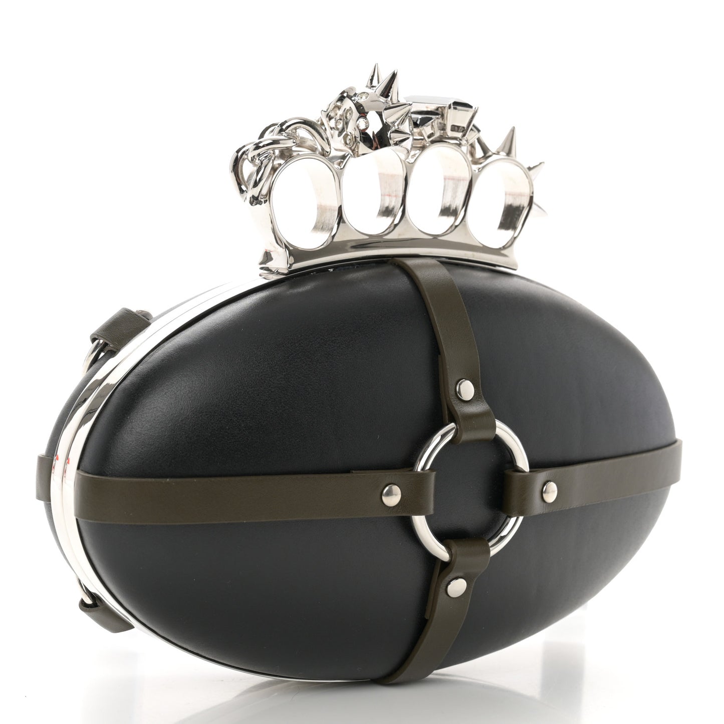Nappa Harness Skull Knuckle Oval Box Clutch Black