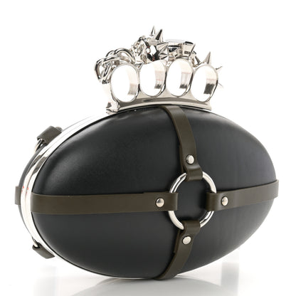 Alexander McQueen Nappa Harness Skull Knuckle Oval Box Clutch Black 3 of 13