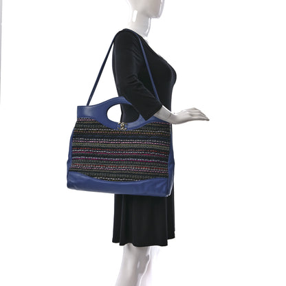 Chanel Tweed Calfskin Quilted Large 31 Shopping Bag Blue Multicolor 3 of 11