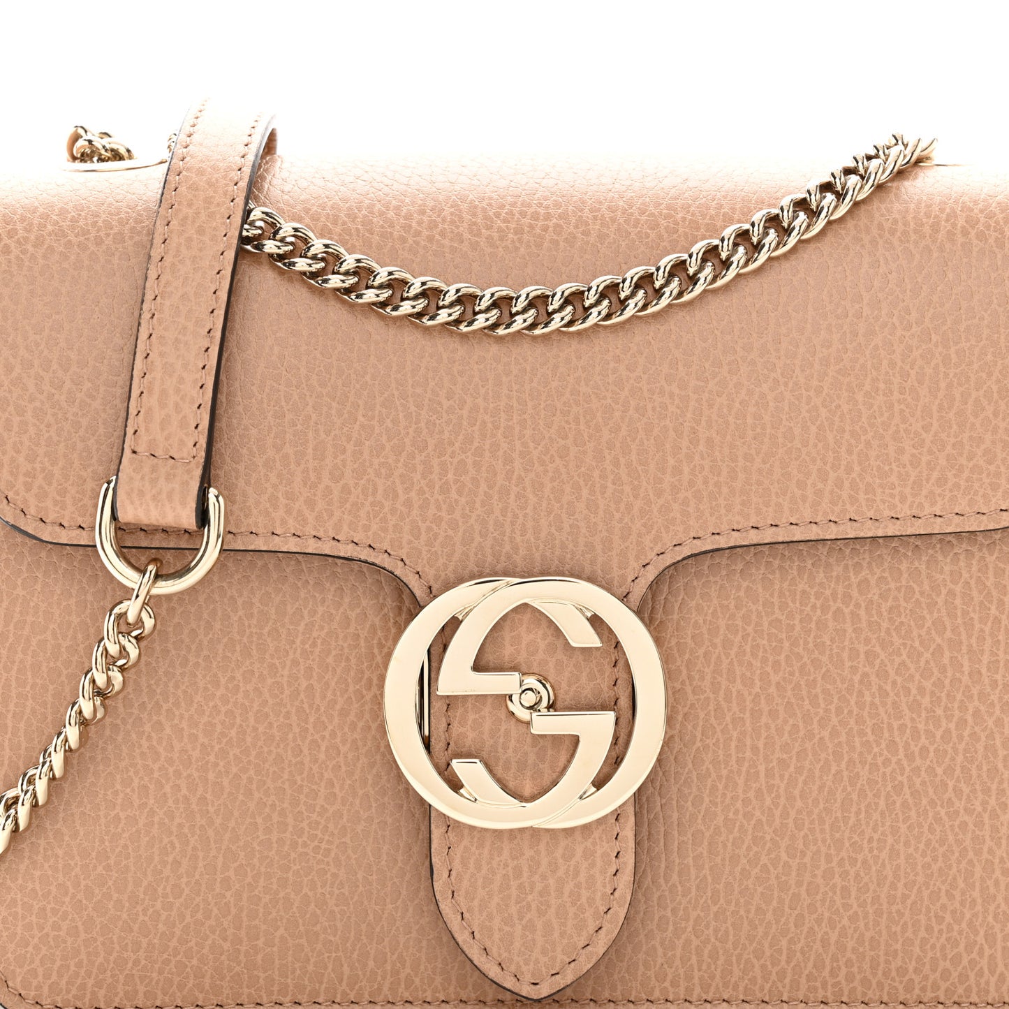 Dollar Calfskin Small Interlocking G Shoulder Bag Camelia