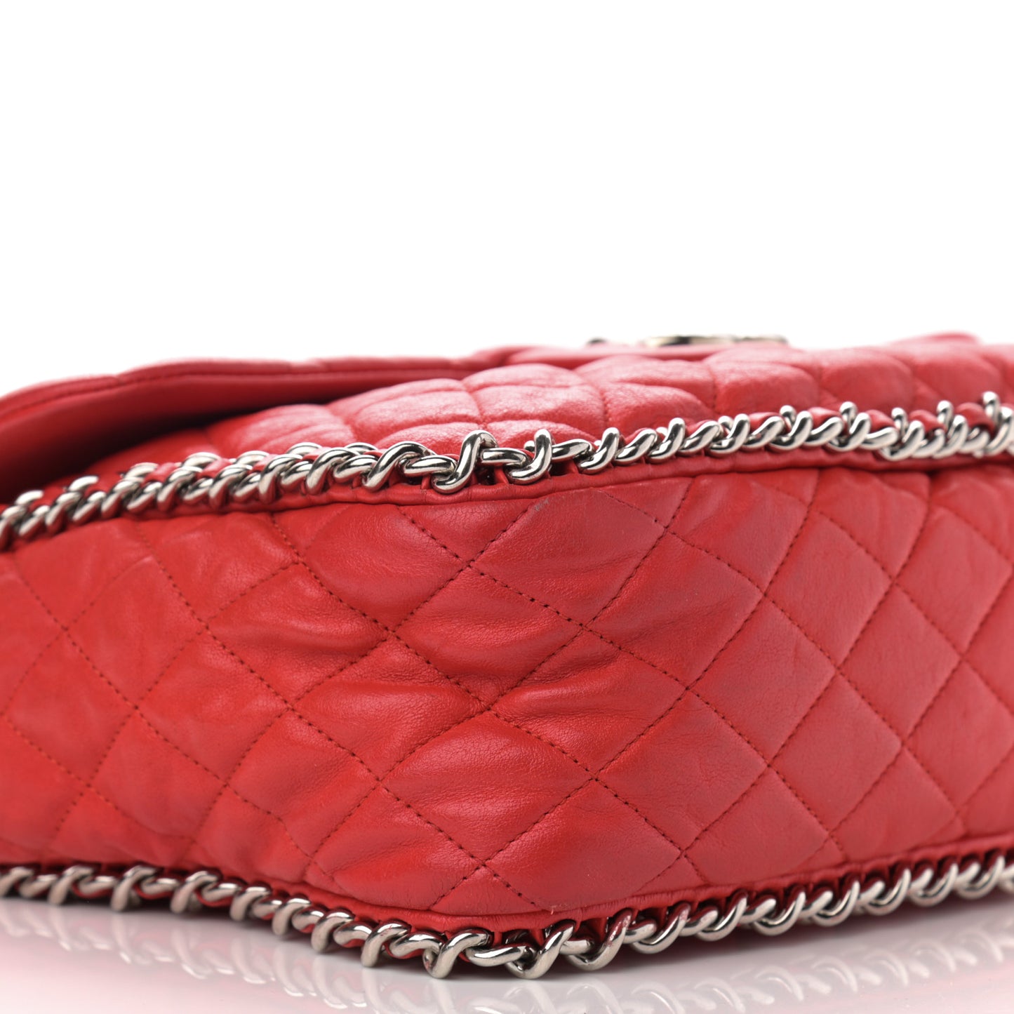 Washed Lambskin Quilted Maxi Chain Around Flap Red