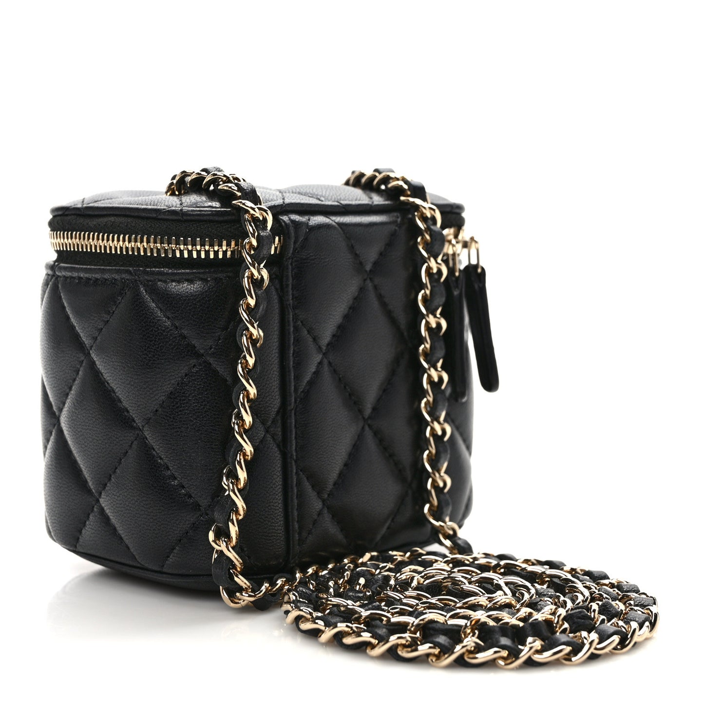 Lambskin Quilted Mini Vanity Case With Chain Black