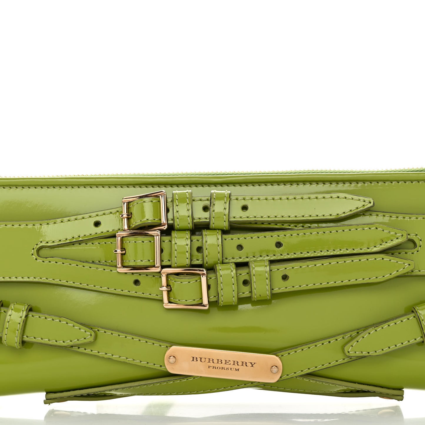 Patent Bridle Calfskin Parmoor Clutch Bag Lemon Green