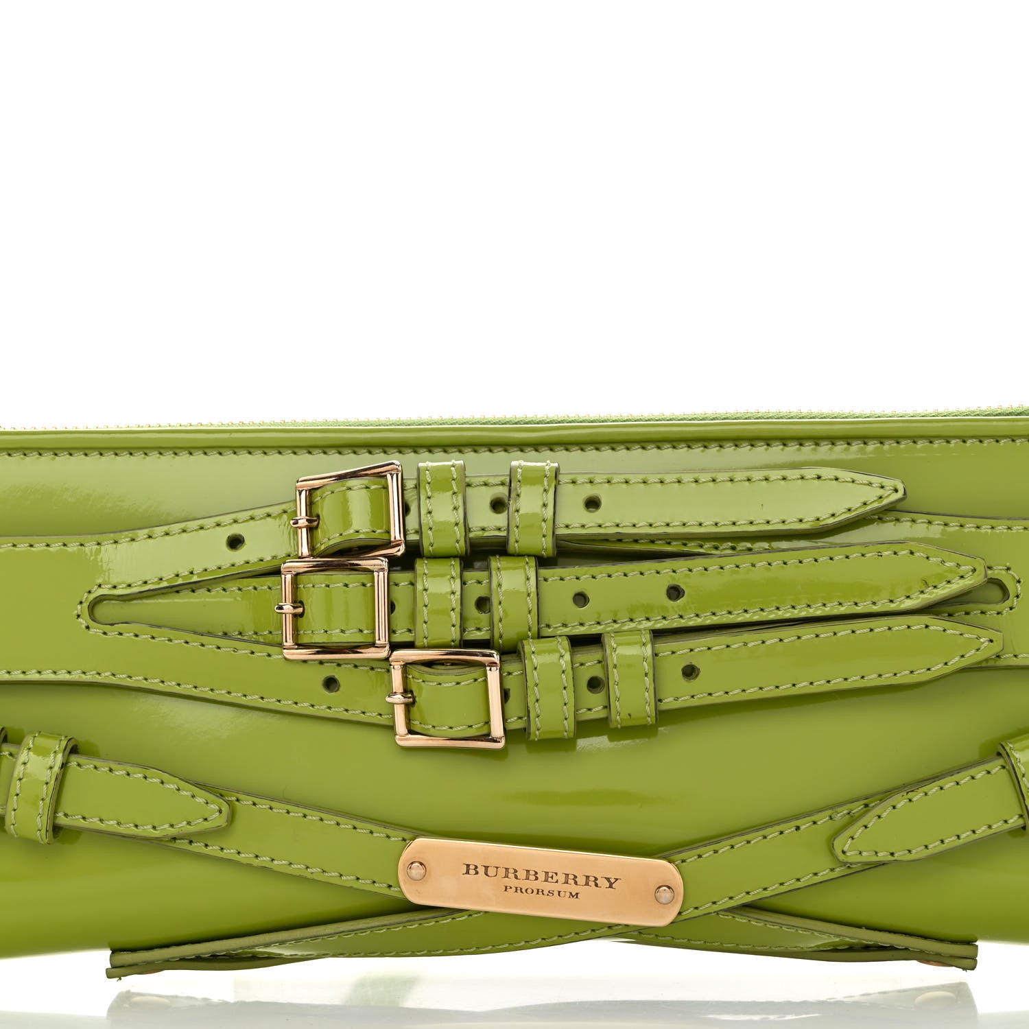 Burberry Patent Bridle Calfskin Parmoor Clutch Bag Lemon Green 9 of 12