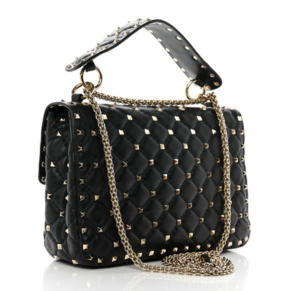 Valentino Garavani Lambskin VLTN Print Medium Rockstud Spike Shoulder Bag Black 3 of 10