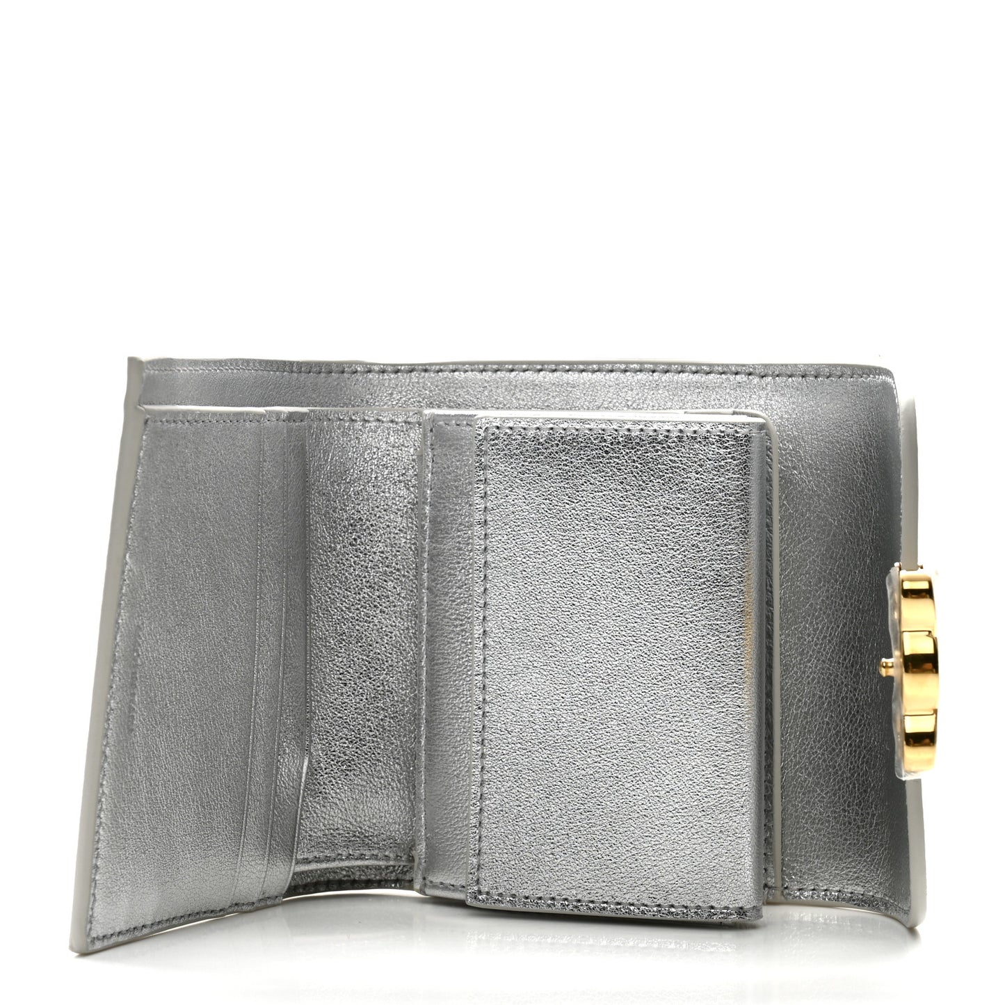 Metallic Calfskin Small Triomphe Wallet Silver
