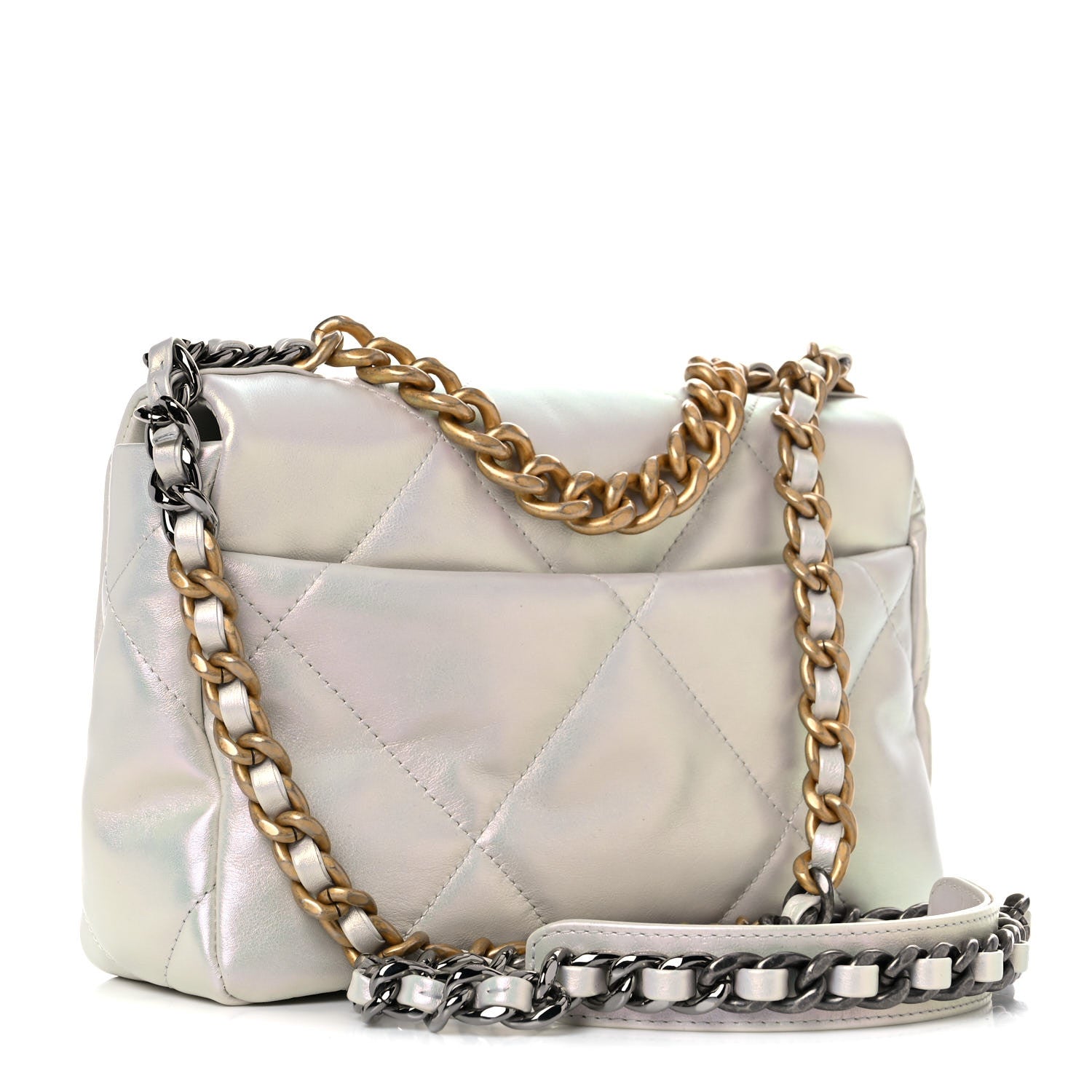Chanel Iridescent Calfskin Quilted Medium Chanel 19 Flap White 3 of 9