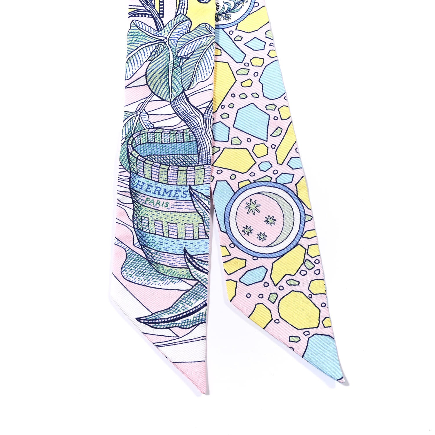 Hermes Silk La Danse Des Amazones Twilly Rose Pale Bleu Jaune 6 of 6