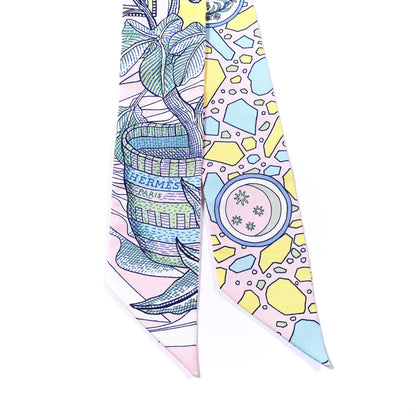 Hermes Silk La Danse Des Amazones Twilly Rose Pale Bleu Jaune 6 of 6