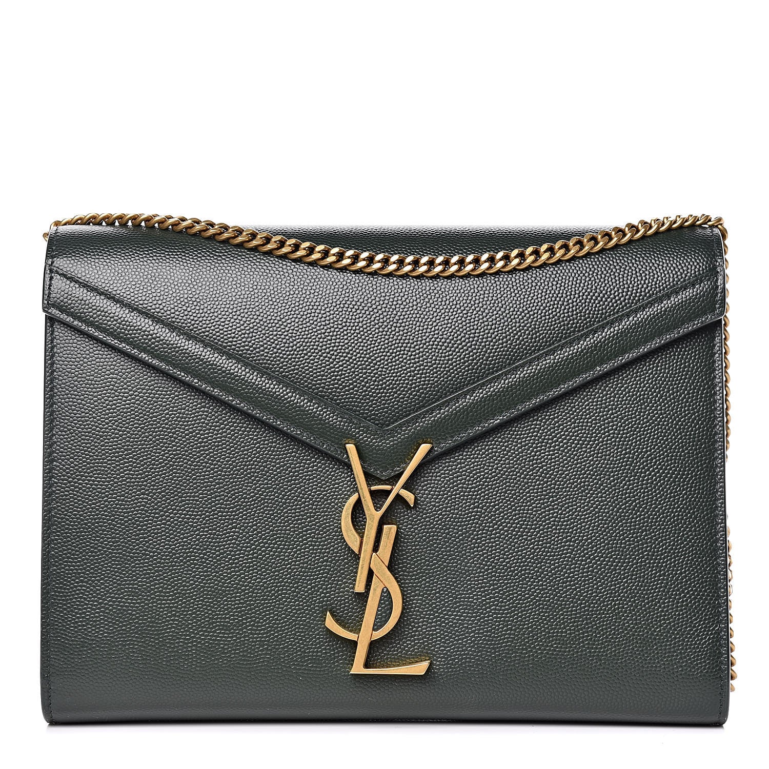 Saint Laurent Grain De Poudre Monogram Cassandra Chain Wallet Vert Fonce 1 of 9