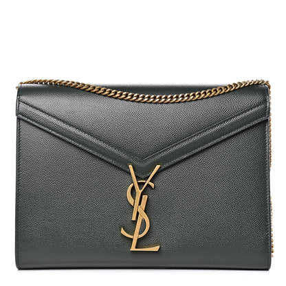 Saint Laurent Grain De Poudre Monogram Cassandra Chain Wallet Vert Fonce 1 of 9