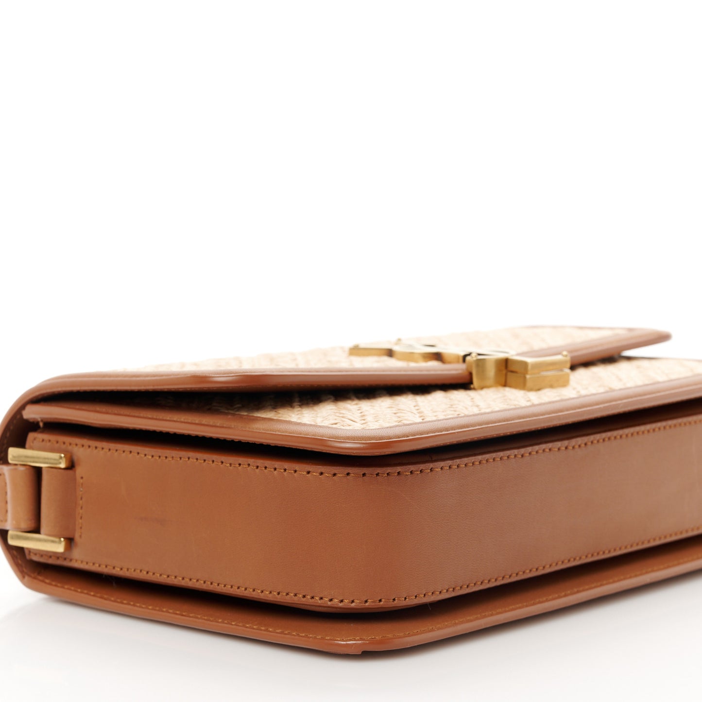 Raffia Calfskin Small Solferino Satchel Beige Brick