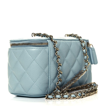 Chanel Caviar Quilted Small Tiny CC Vanity Case With Chain Light Blue 3 of 10