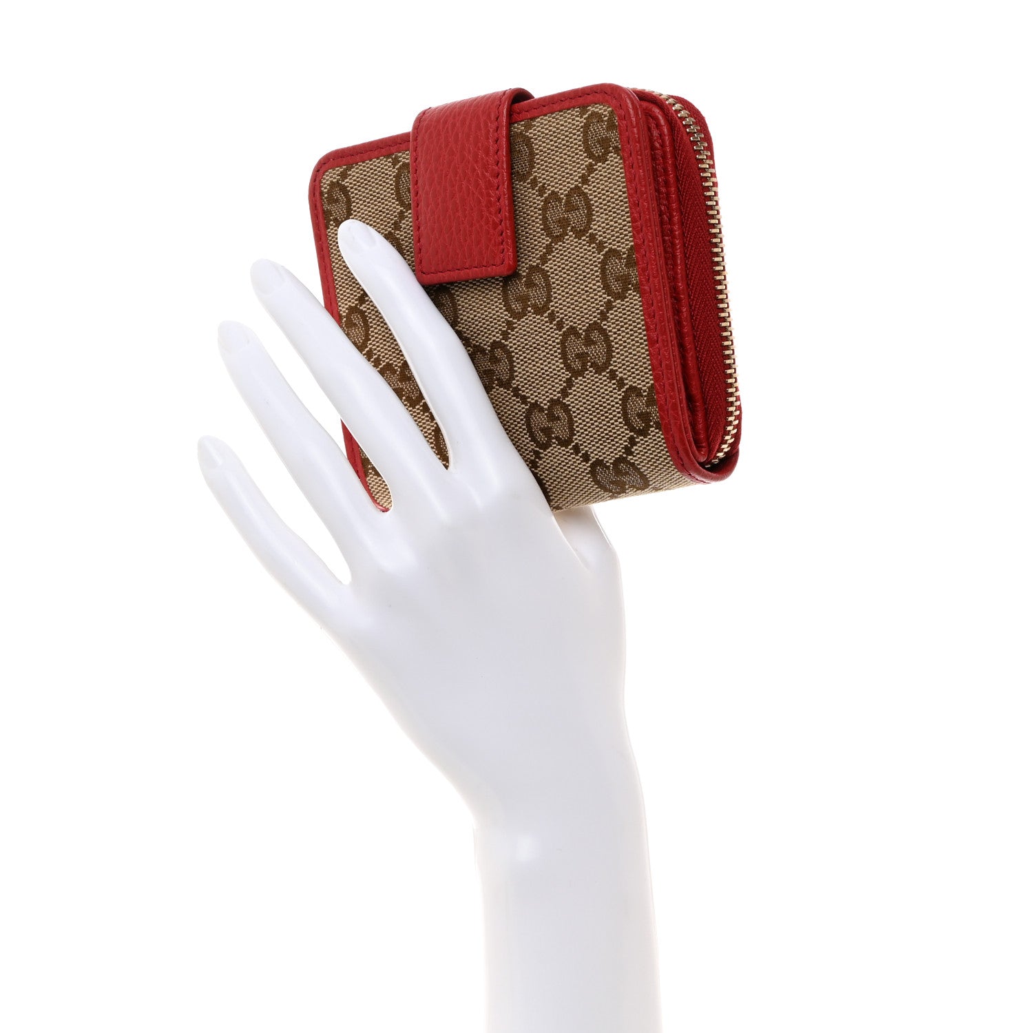 Gucci Monogram Dollar Calfskin Zip Around French Flap Wallet Beige Ebony Rosso 2 of 8