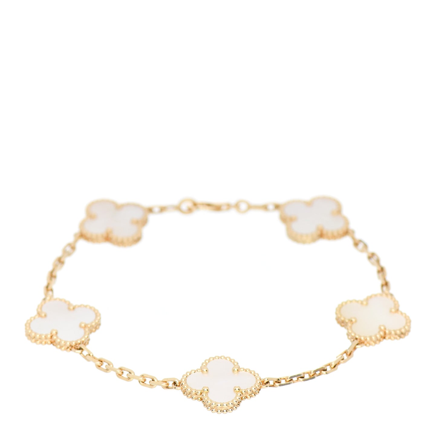 18K Yellow Gold Mother of Pearl 5 Motifs Vintage Alhambra Bracelet