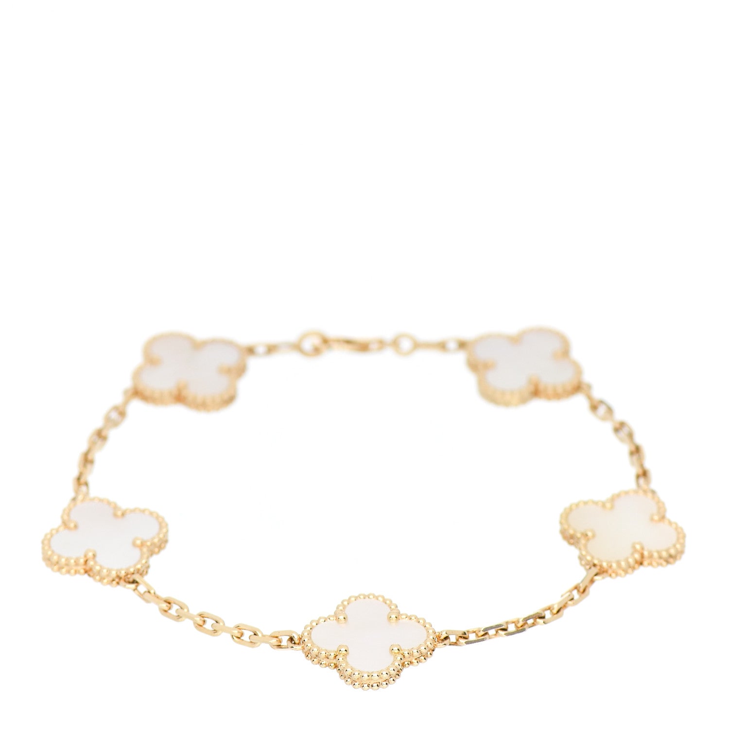 Van Cleef & Arpels 18K Yellow Gold Mother of Pearl 5 Motifs Vintage Alhambra Bracelet 1 of 4
