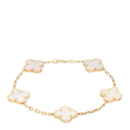 Van Cleef & Arpels 18K Yellow Gold Mother of Pearl 5 Motifs Vintage Alhambra Bracelet 1 of 4