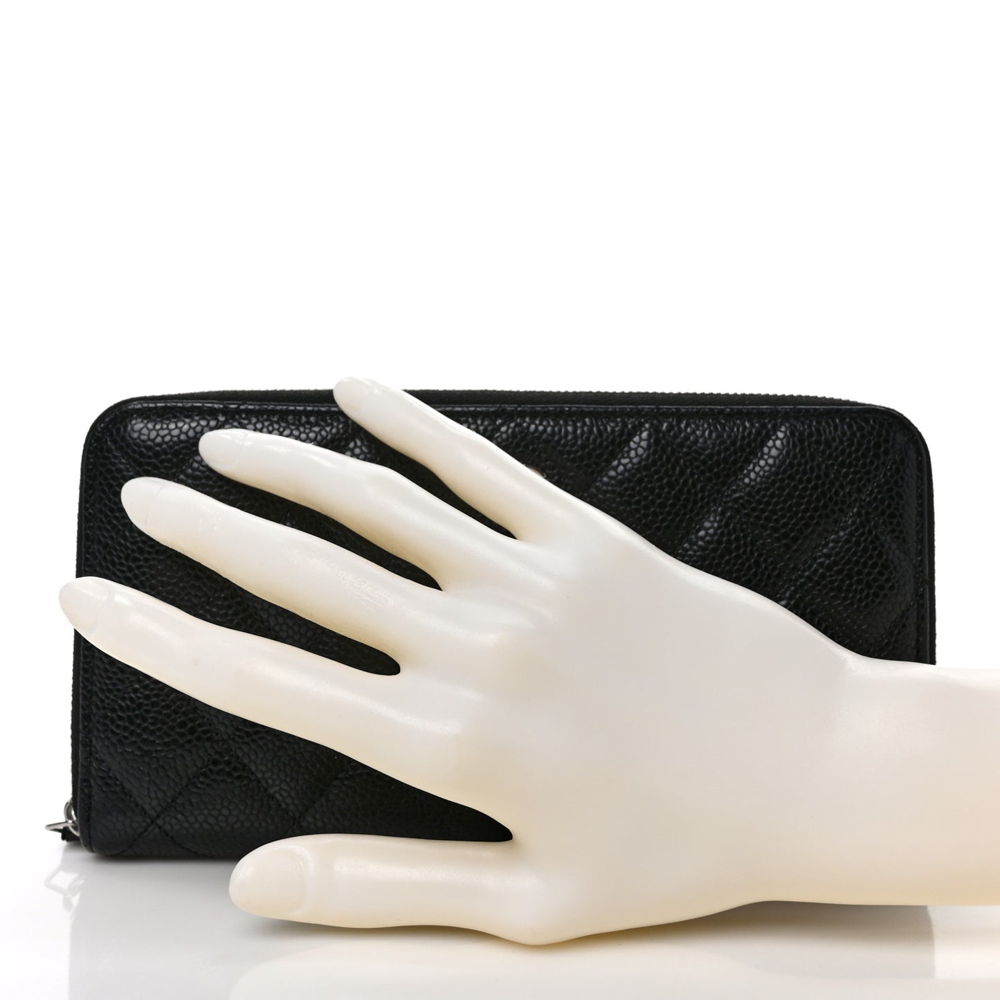 Caviar Quilted Large Gusset Zip Around Wallet Black