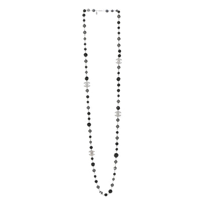 Chanel Pearl Beaded CC Long Necklace Silver Black 3 of 7