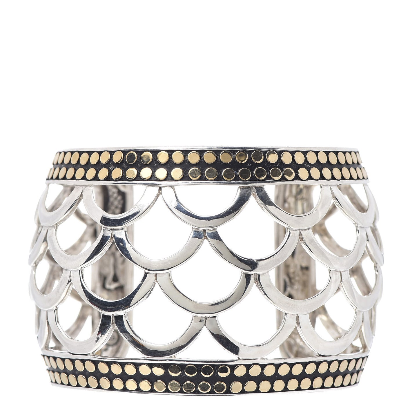 Sterling Silver 18K Yellow Gold Naga Scaled Wide Cuff Bracelet