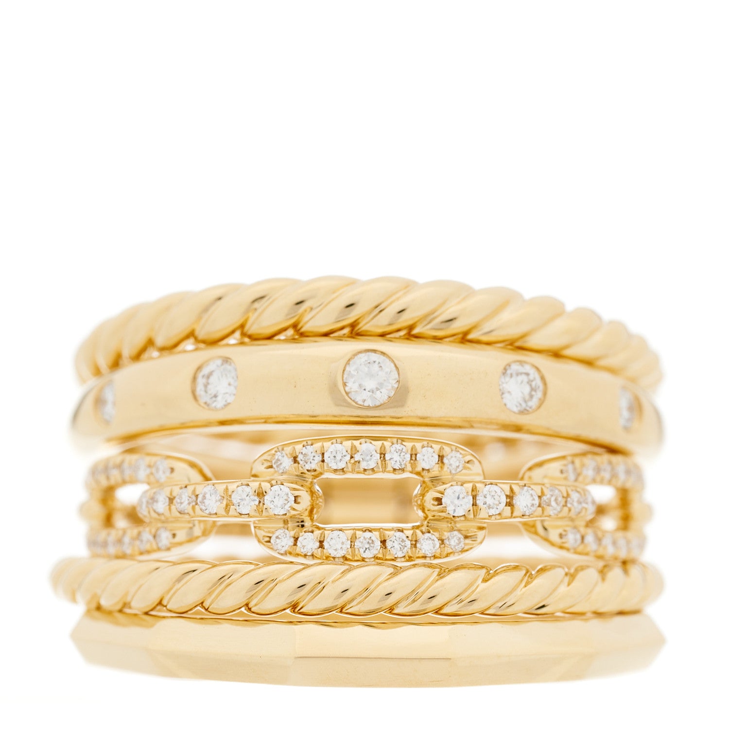 David Yurman 18K Yellow Gold Diamond 15mm Stax Five-Row Ring 56 7.5 1 of 4