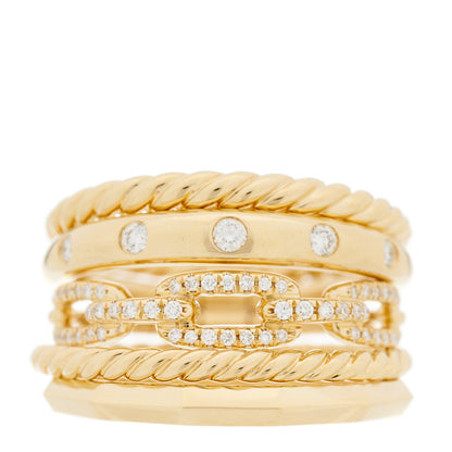 David Yurman 18K Yellow Gold Diamond 15mm Stax Five-Row Ring 56 7.5 1 of 4