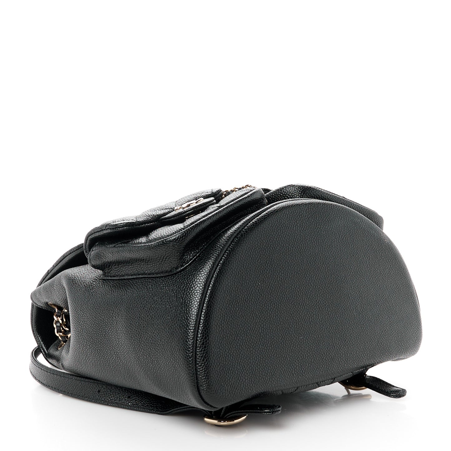 Shiny Caviar Quilted Medium Duma Pockets Drawstring Backpack Black