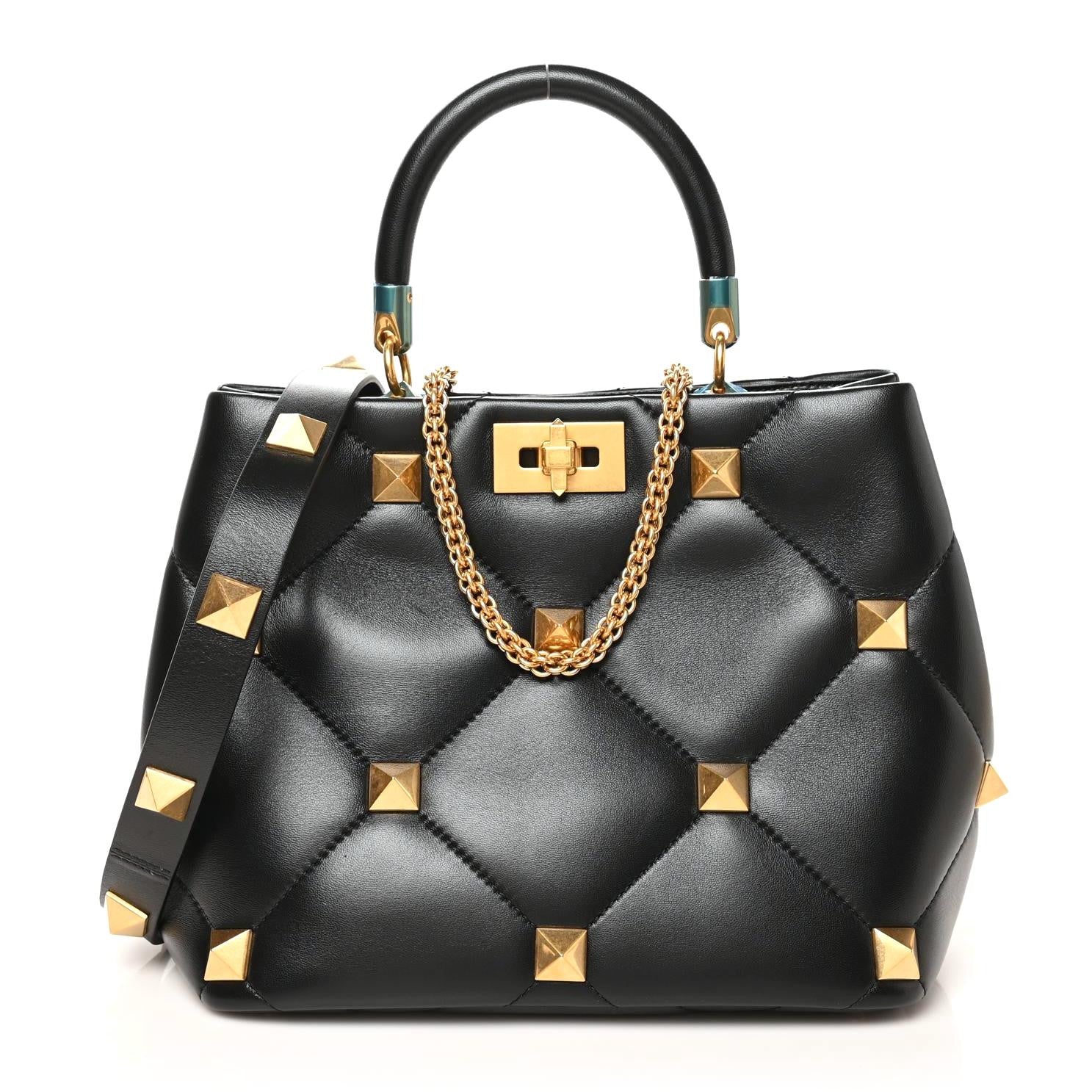 Valentino Garavani Nappa Roman Stud The Handle Bag Black 1 of 8
