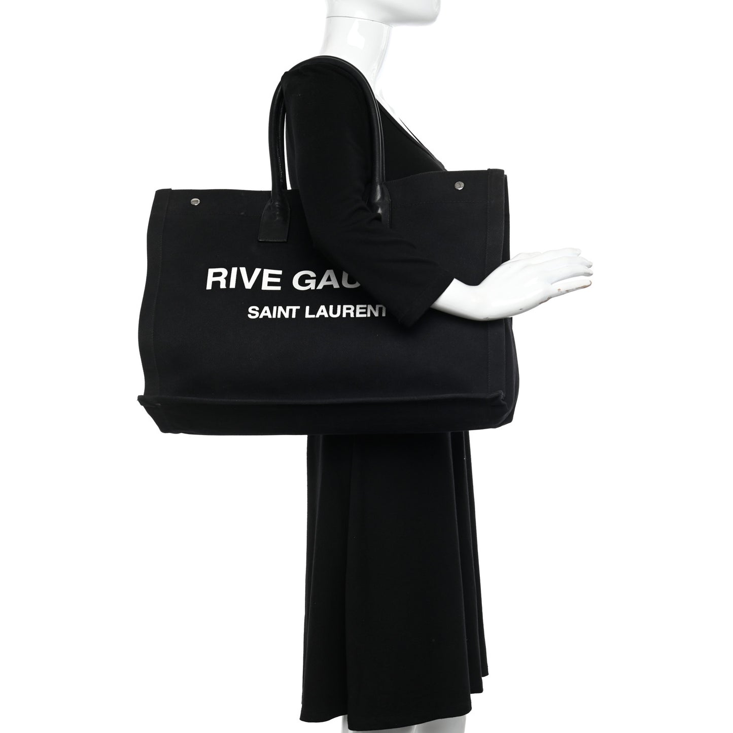 Linen Calfskin Rive Gauche Tote Black