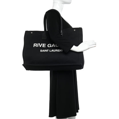 Saint Laurent Linen Calfskin Rive Gauche Tote Black 2 of 17