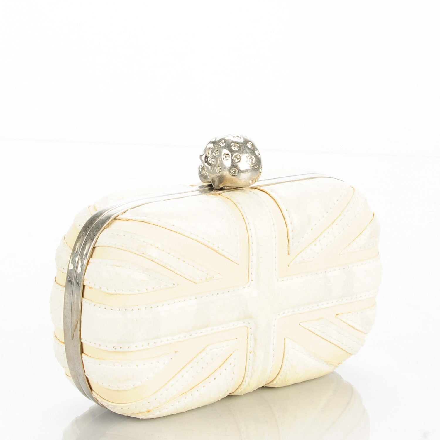 Alexander McQueen Calfskin Snakeskin Britannia Skull Box Clutch 3 of 7
