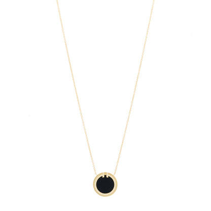 Tiffany 18K Yellow Gold Diamond Black Onyx 16mm T Circle Pendant Necklace 1 of 6