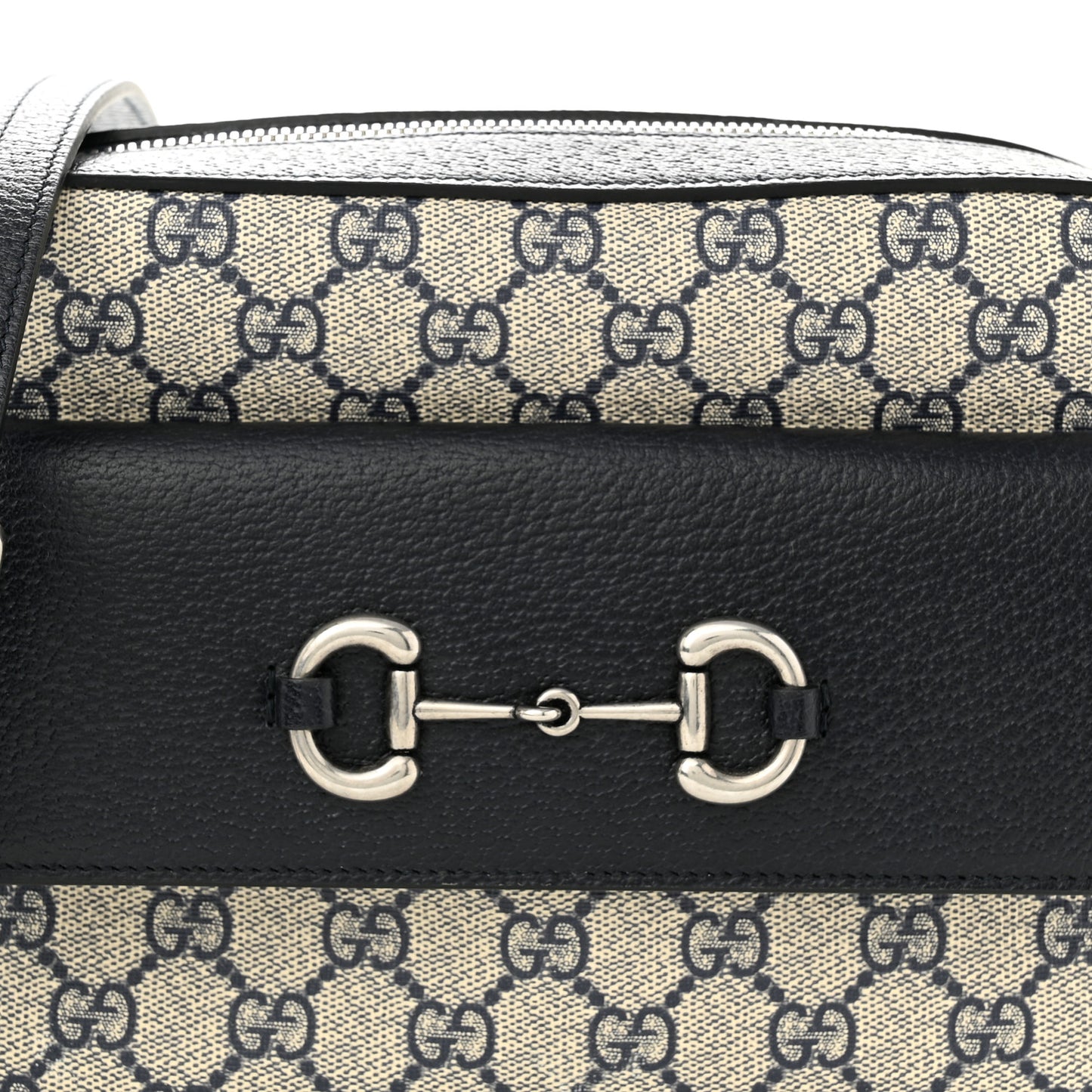 GG Supreme Monogram Textured Dollar Calfskin Small Horsebit 1955 Shoulder Bag Beige Blue