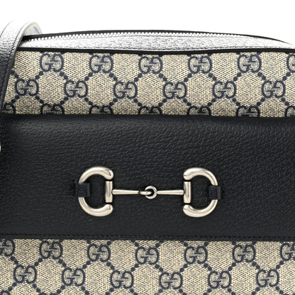 Gucci GG Supreme Monogram Textured Dollar Calfskin Small Horsebit 1955 Shoulder Bag Beige Blue 7 of 9