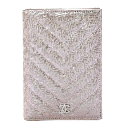 Chanel Metallic Caviar Chevron Quilted Passport Holder Light Gold 1 of 8