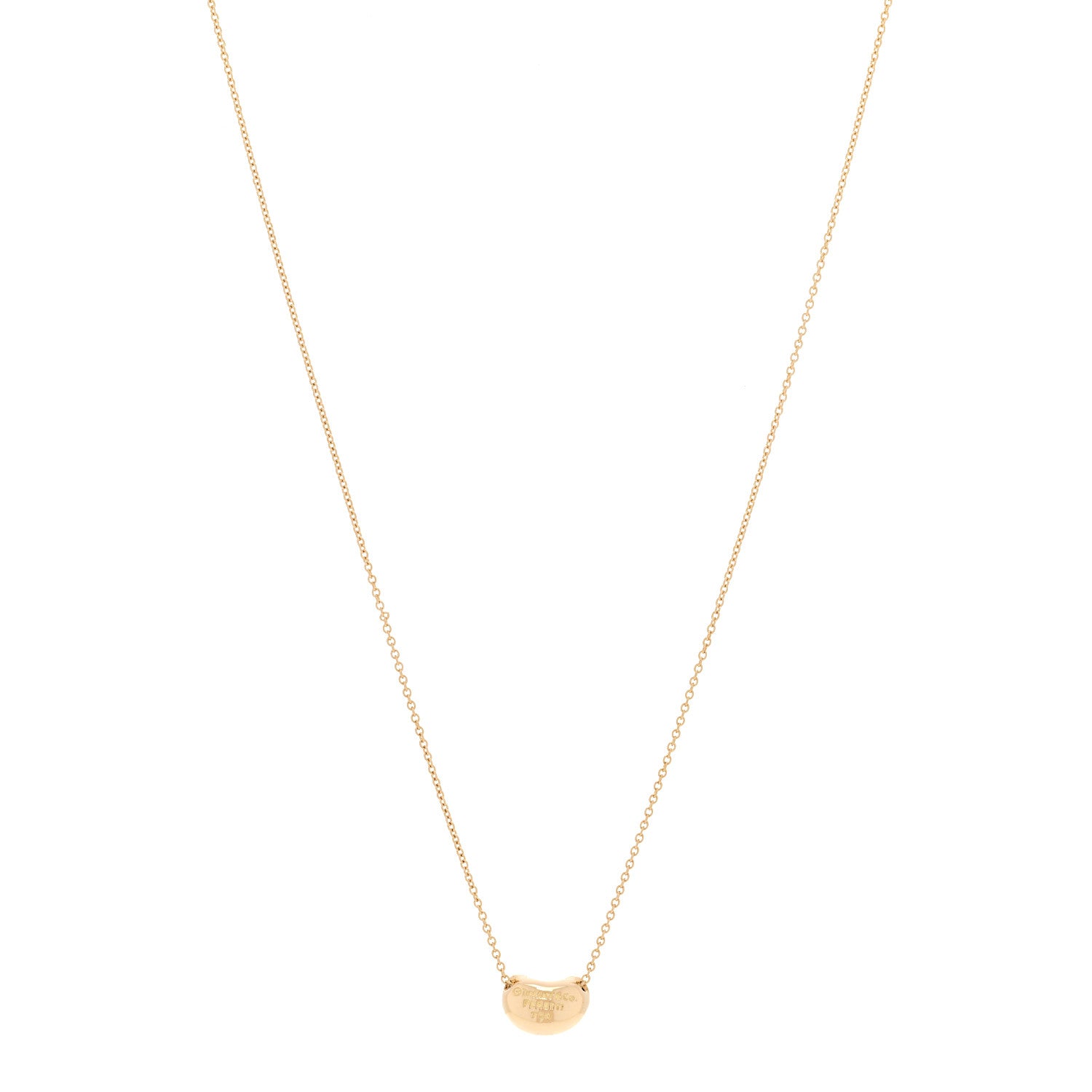 Tiffany 18K Yellow Gold 11mm Elsa Peretti Bean Pendant Necklace 1 of 6