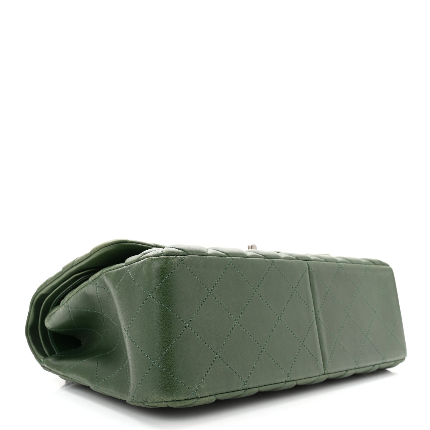 Lambskin Quilted Jumbo Double Flap Green