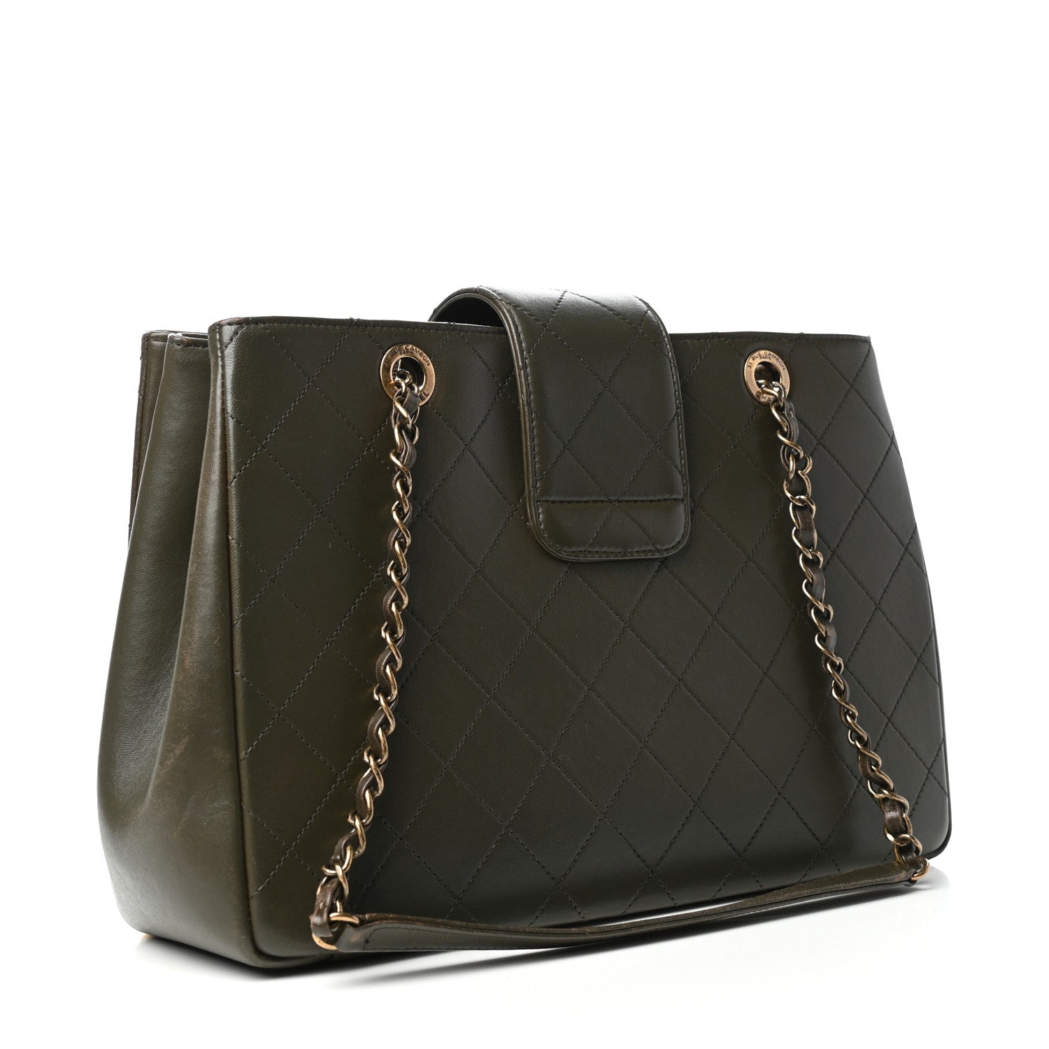 Chanel Lambskin Around The Corner Medium Shopping Tote Khaki 3 of 9