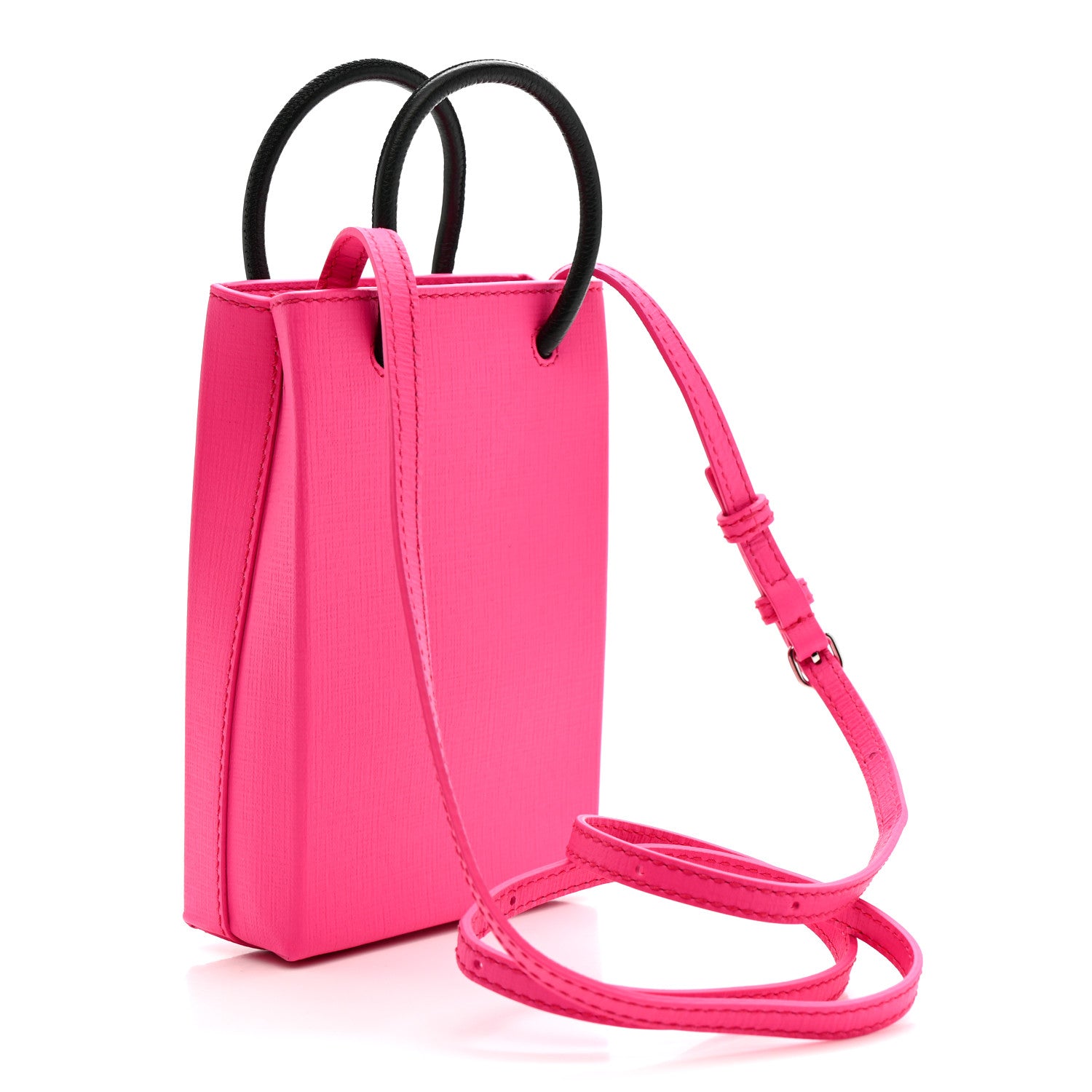Balenciaga Squared Calfskin Logo Shopping Phone Holder Bag Acid