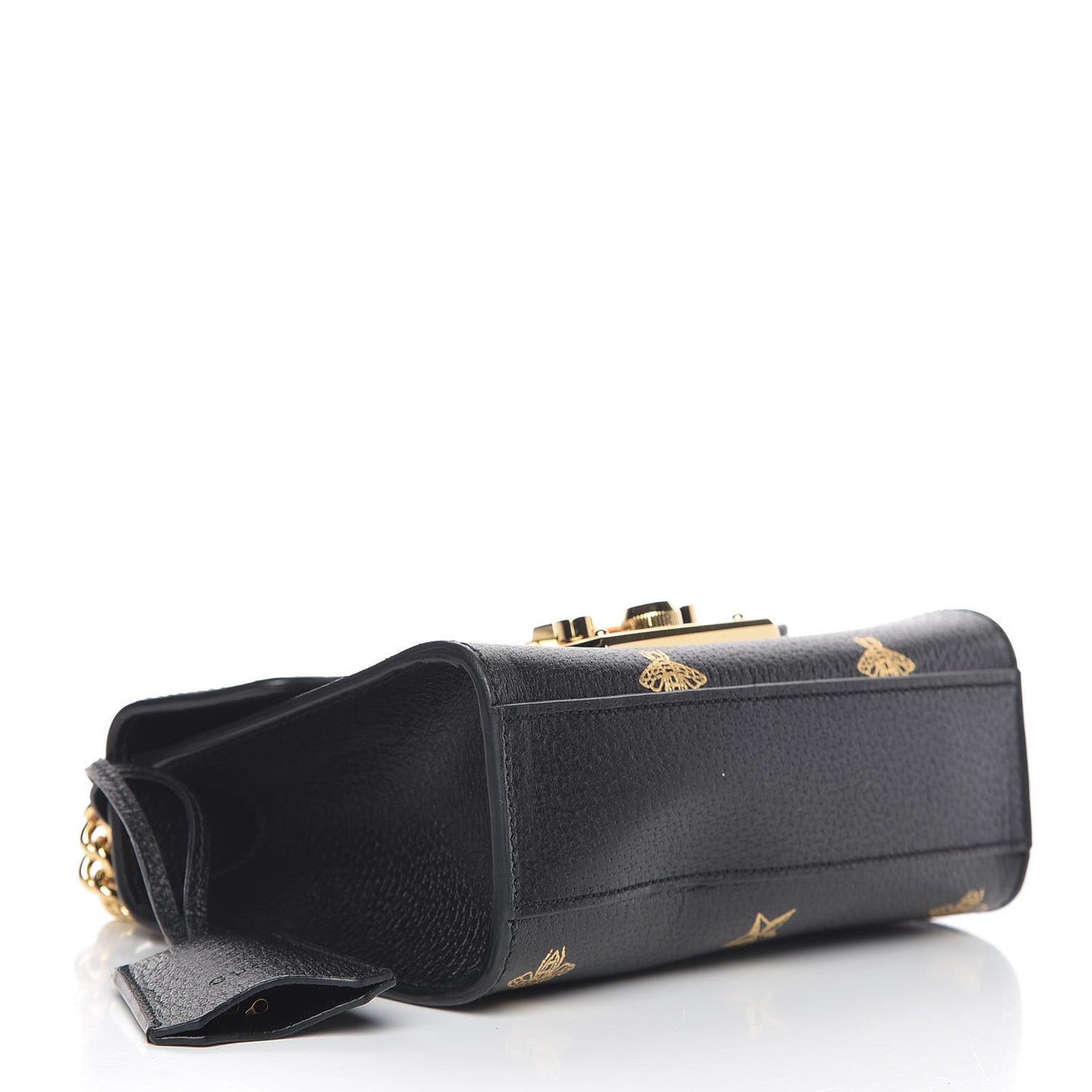 Grained Calfskin Bee Star Small Padlock Shoulder Bag Black