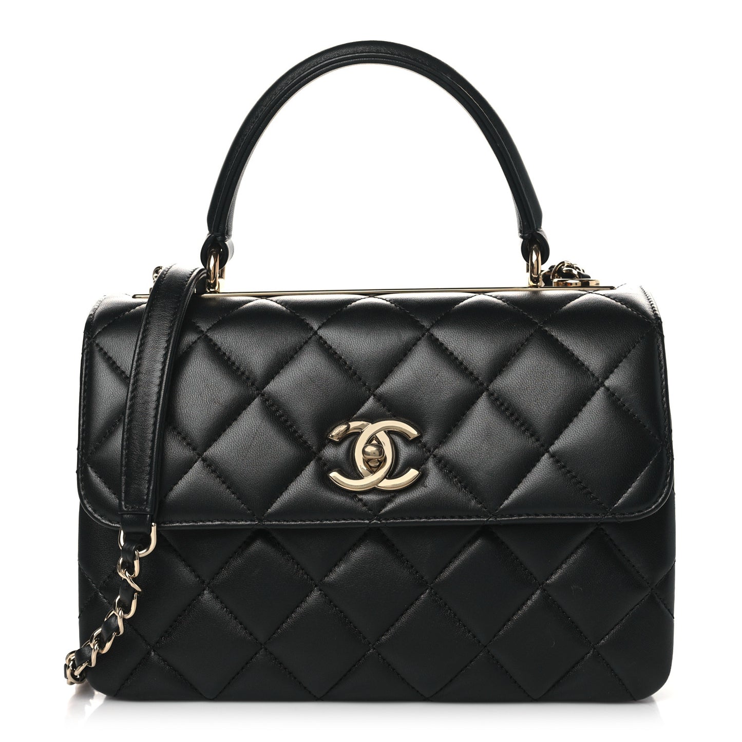 Lambskin Quilted Small Trendy CC Dual Handle Flap Bag Black