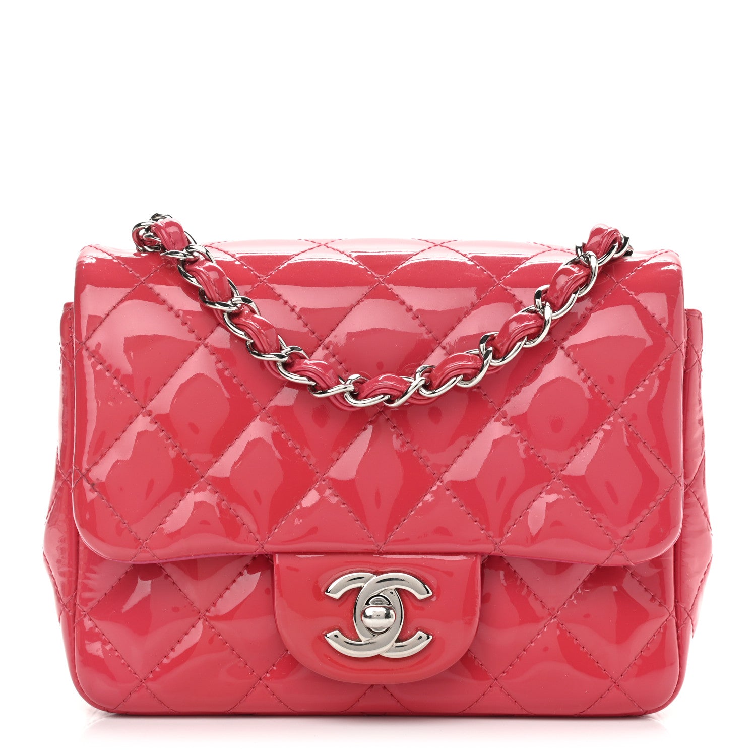 Chanel Patent Quilted Mini Square Flap Pink 1 of 12