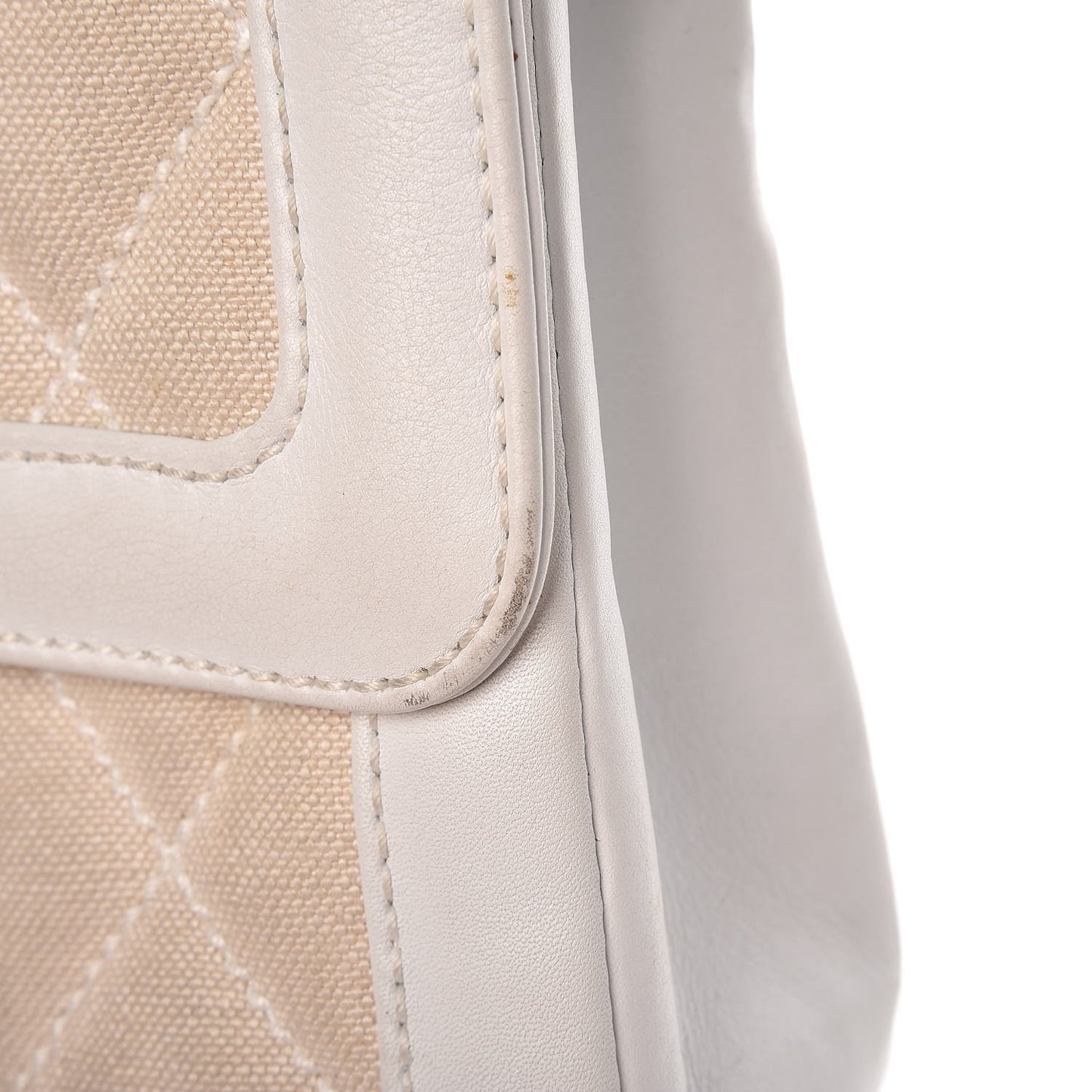 Lambskin Canvas Quilted Top Handle Flap Bag White
