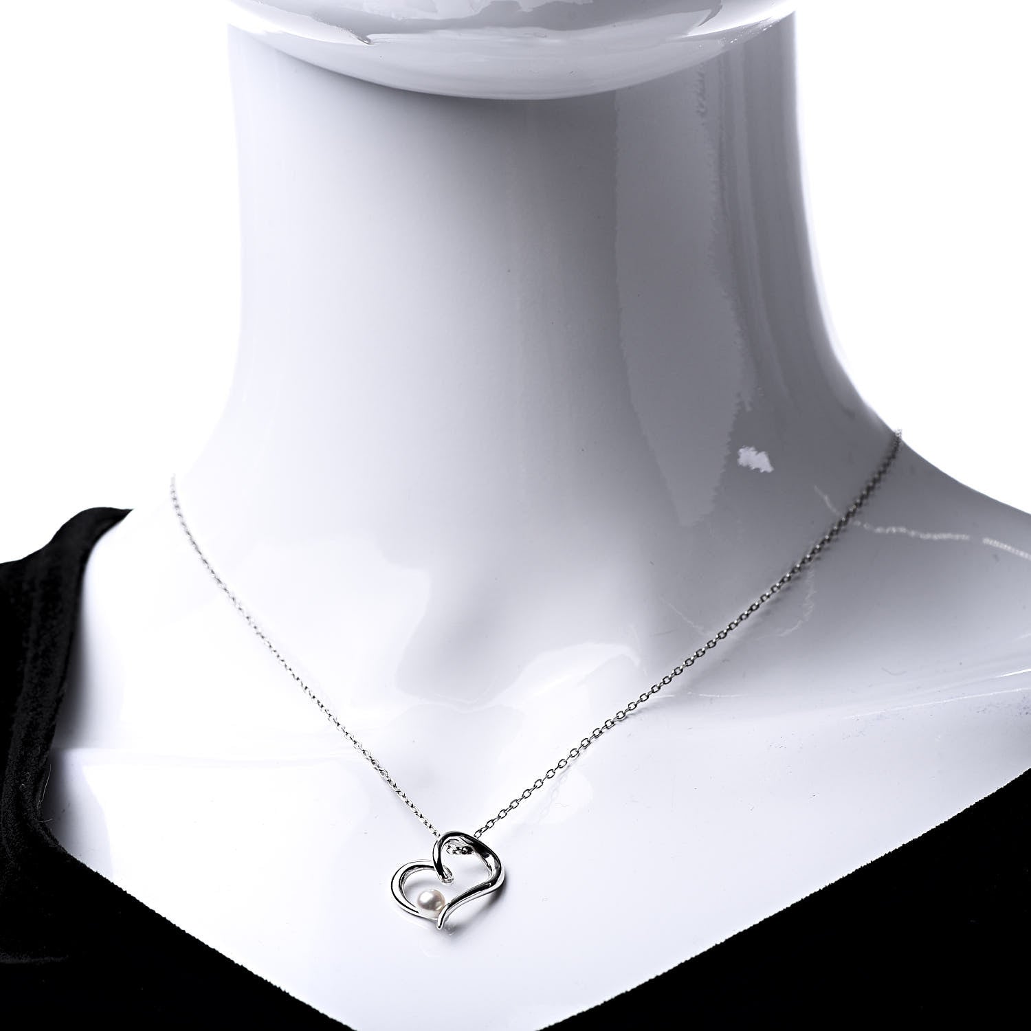 Mikimoto 18K White Gold Akoya Pearl 4mm Heart Pendant Necklace 2 of 5