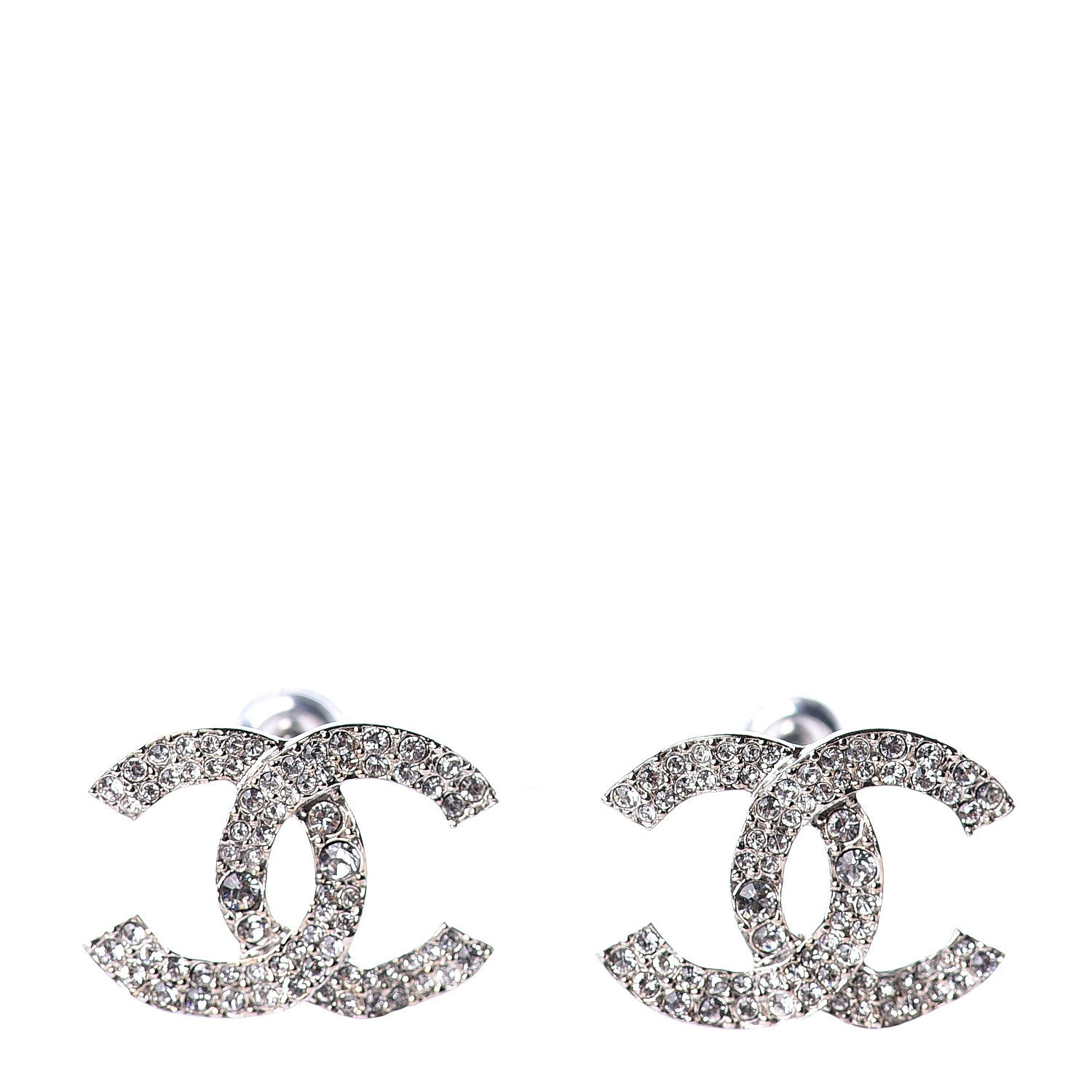 Chanel Crystal CC Earrings Silver 1 of 5