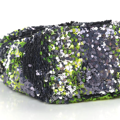 Chanel Sequin Logo Single Flap Green Silver Black 8 of 9