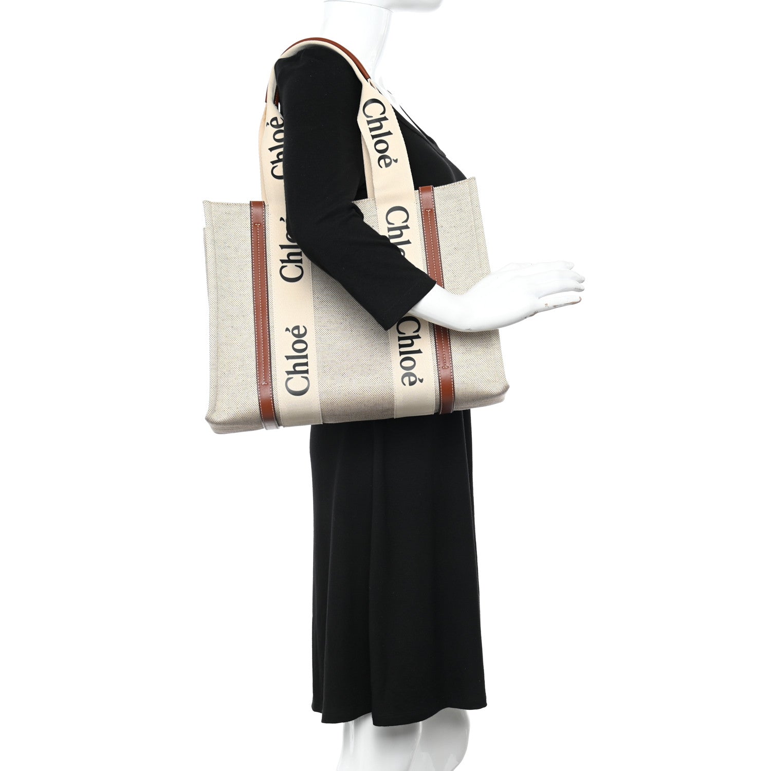 Chloe Cotton Calfskin Medium Woody Ribbon Tote White Brown 2 of 12