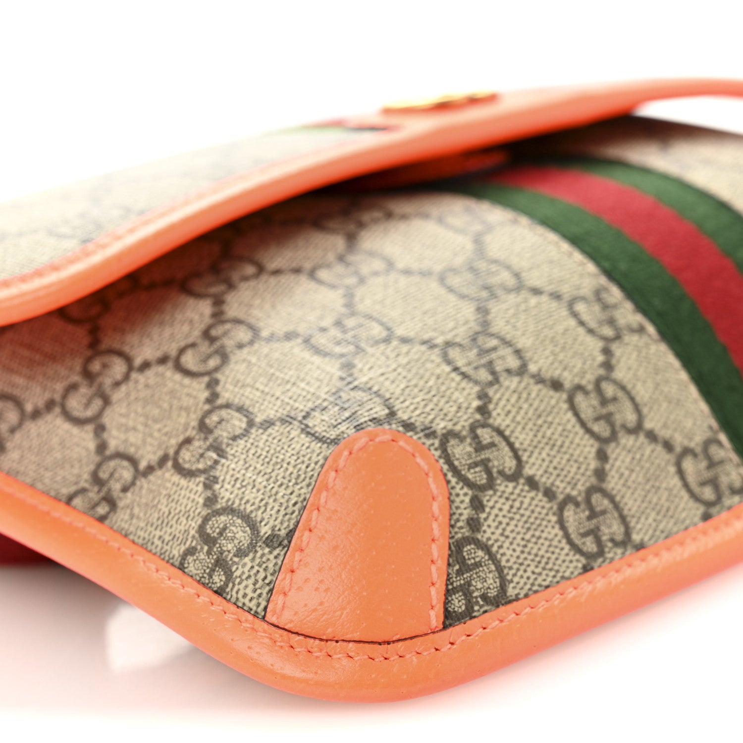 Gucci GG Supreme Monogram Web Small Ophidia Belt Bag Beige Ebony Orange Fluo 9 of 13